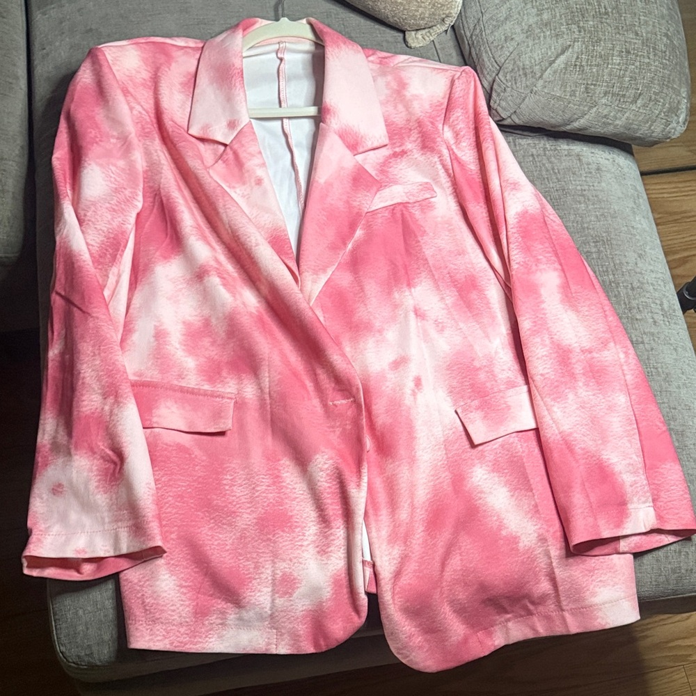 Pink Tie-Dye Women's Blazer with pads